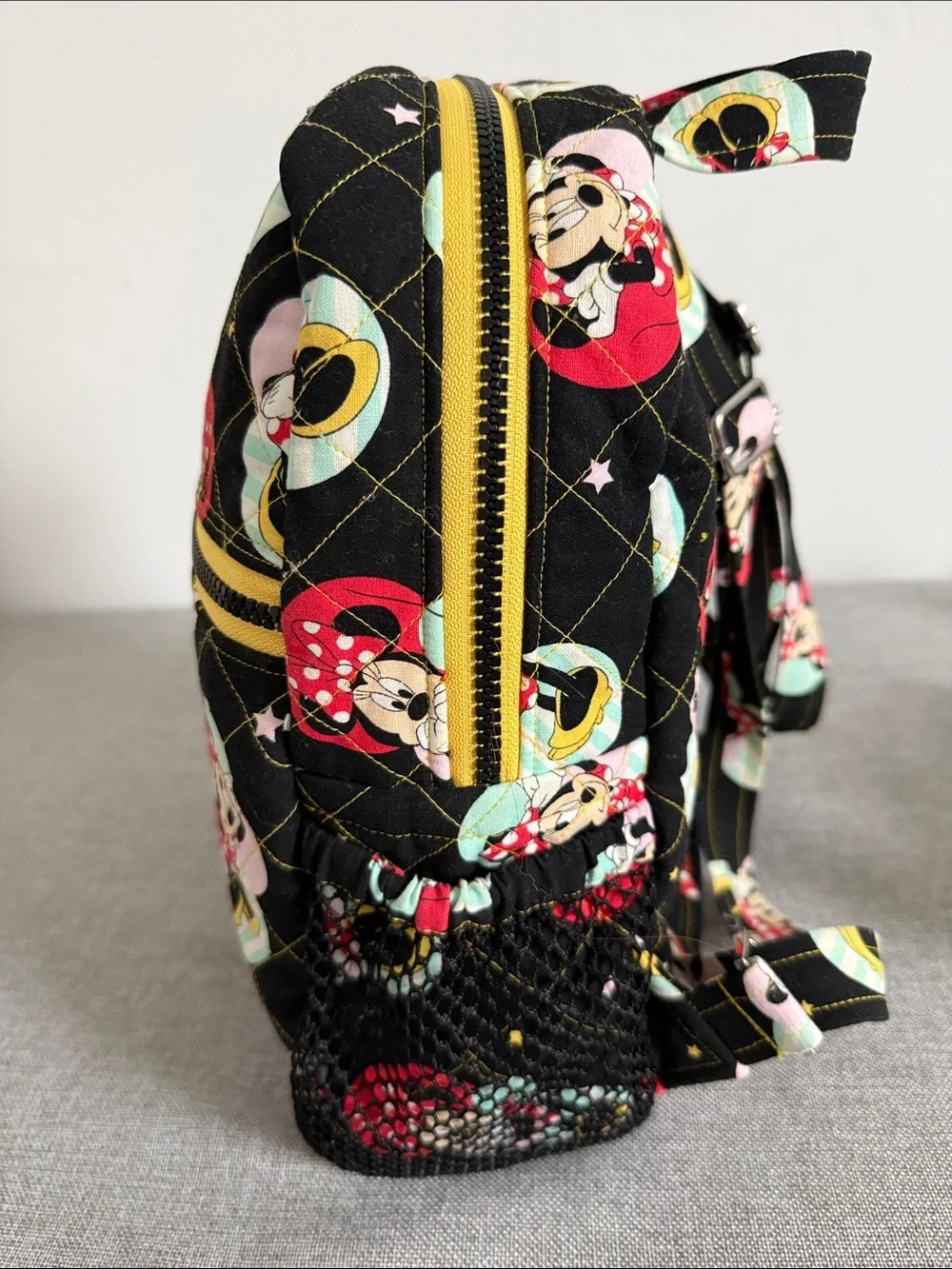 Minnie Mouse Black Quilted small Backpack with Yellow Zipper
